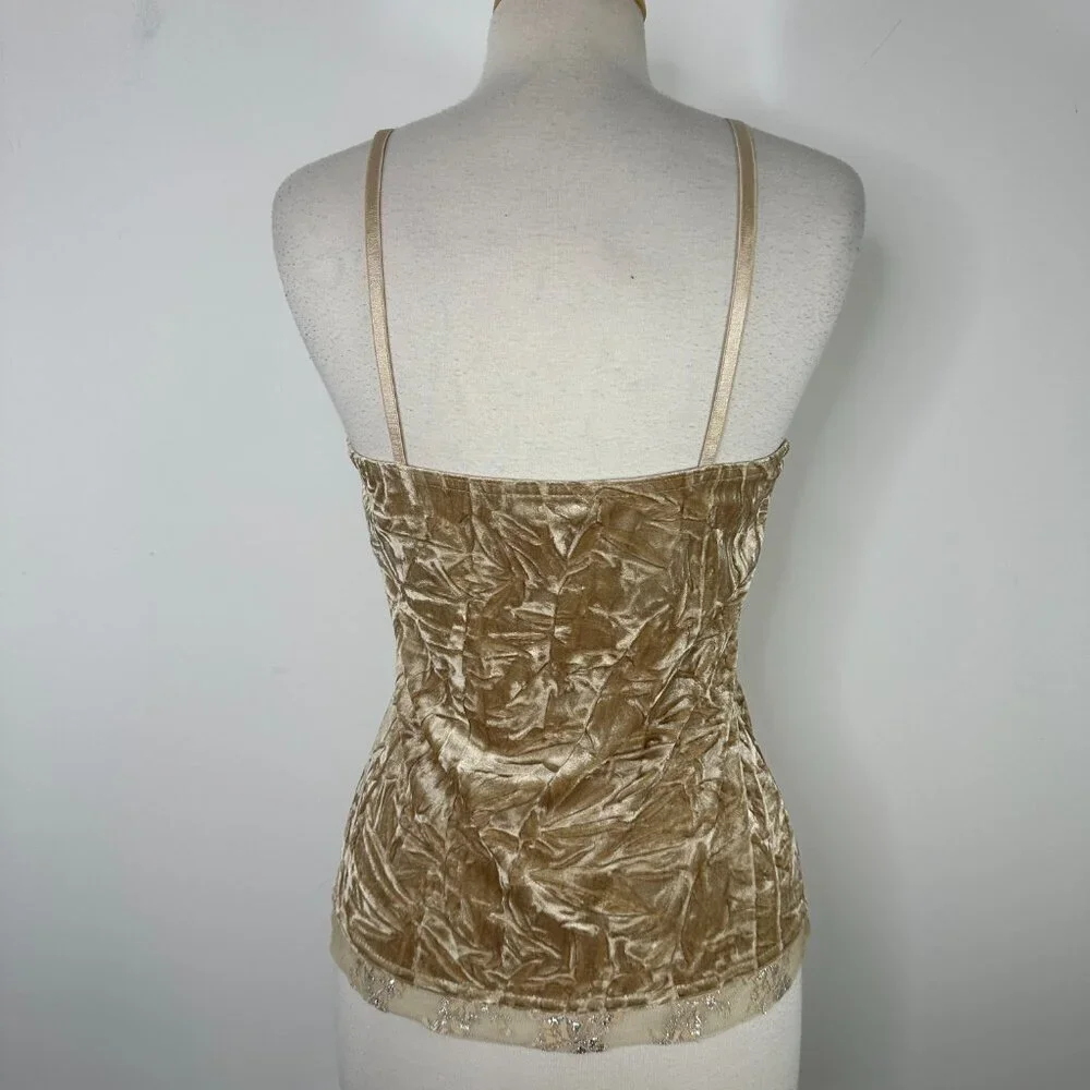 Byerwear Velvet Women's Size Large Gold Y2K Strap Stretch Tank Top